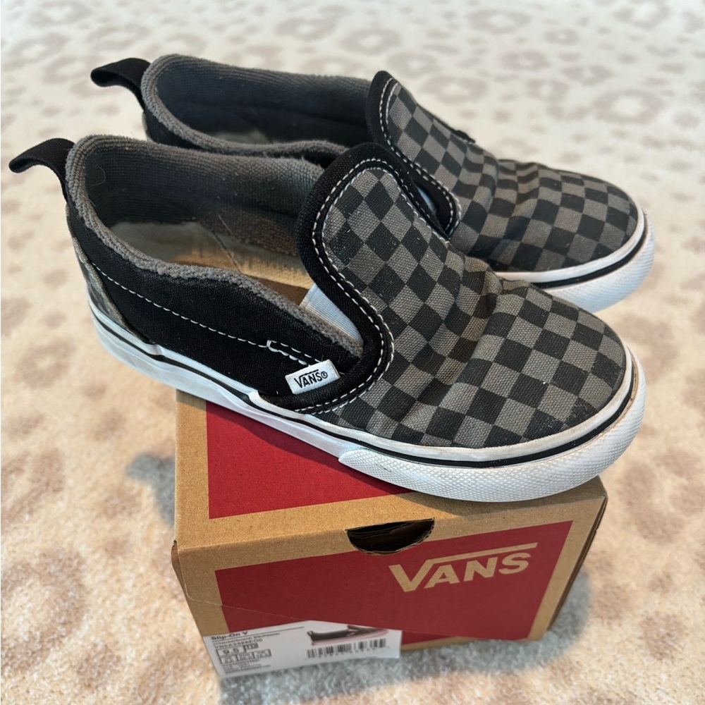 Vans Black and Gray Checkerboard Slip-On Sneakers